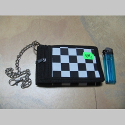 SKA šachovnica, čiernobiela  hrubá pevná textilná peňaženka s retiazkou a karabínkou